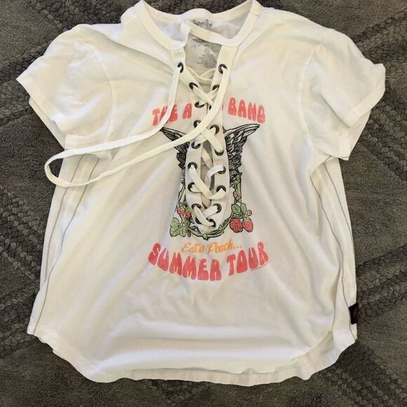 White Graphic Lace-Up Women Top - Picture 1 of 4